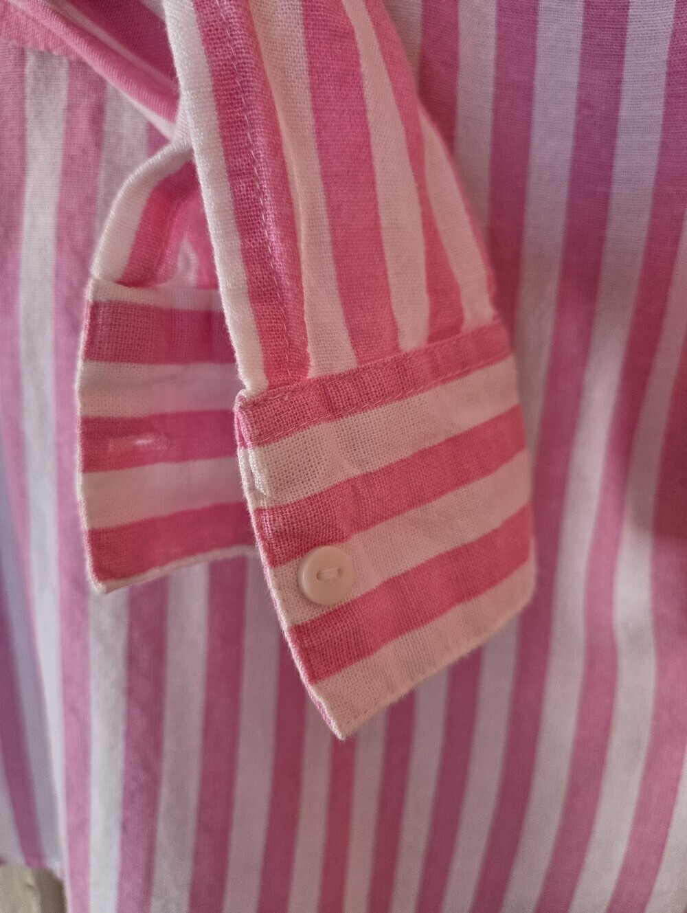Stradivarius Pink and White Vertical Stripe Button-Down Shirt, Linen Blend, XS - Picture 6 of 10